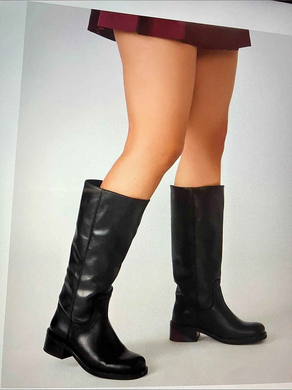 Calvin Klein black leather riding boots side zipper